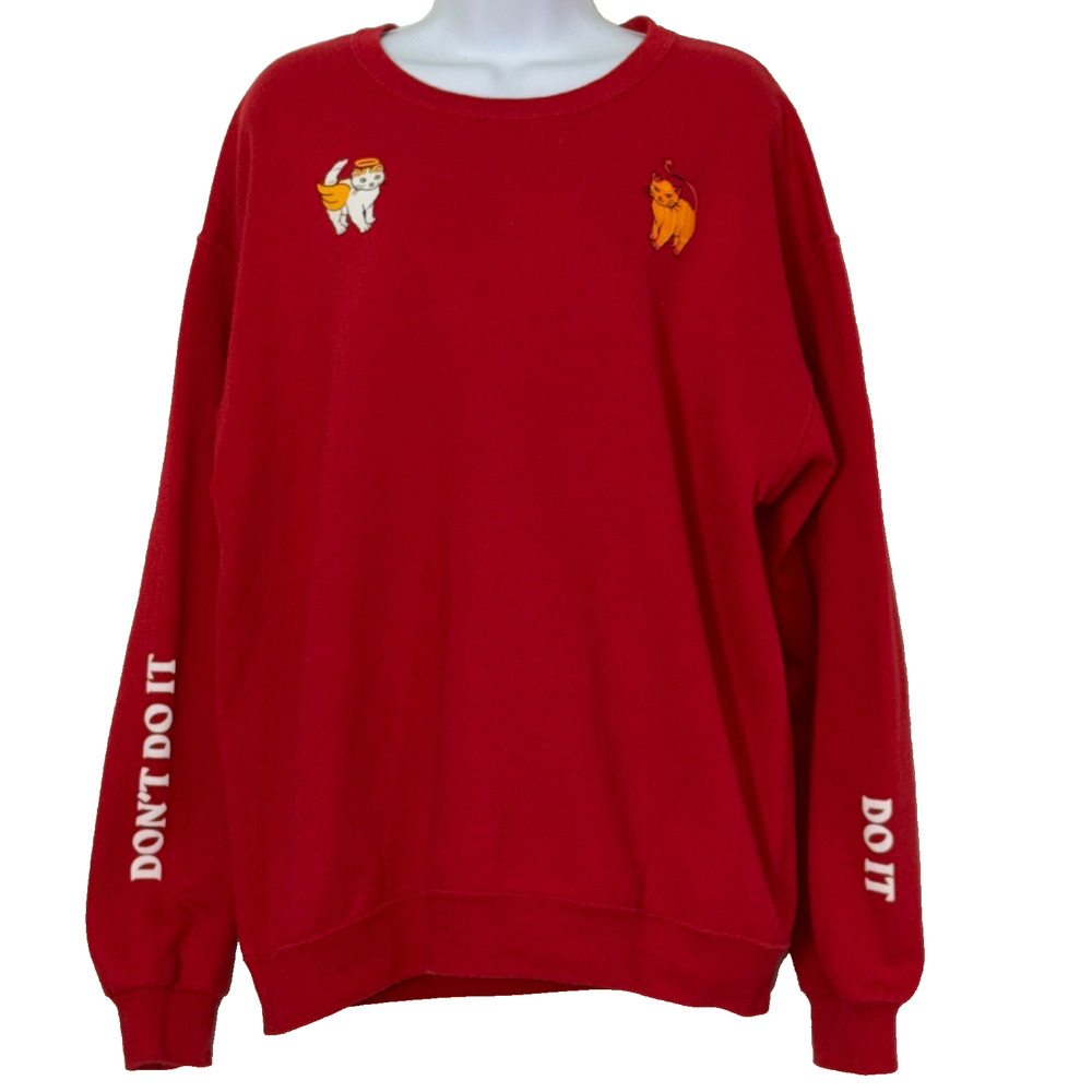 Emma Chamberlain Sweatshirt Size Large Red Anything Goes Angel Devil Cat